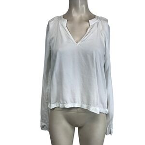 Cloth & Stone White Long Sleeve V Neck Tencel Lyocell Blouse Top Women's Size S